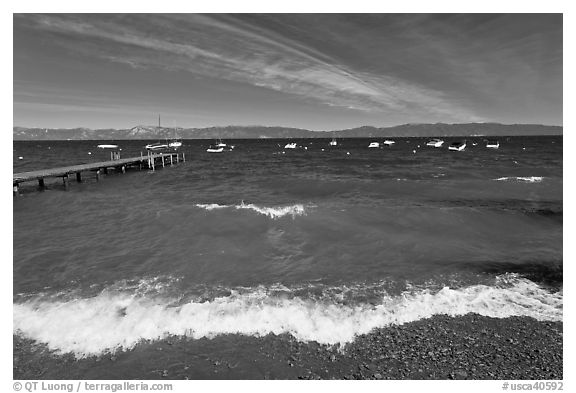 Surf break and dock, West shore, Lake Tahoe, California. USA