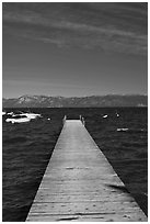 Dock, small boats, and blue waters, West shore, Lake Tahoe, California. USA (black and white)