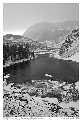 Early spring snow on Ellery Lake, sunrise. California, USA