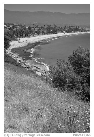 Hillside and West Beach. Santa Barbara, California, USA (black and white)