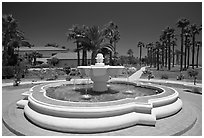 Fountain and palm trees. Santa Barbara, California, USA (black and white)
