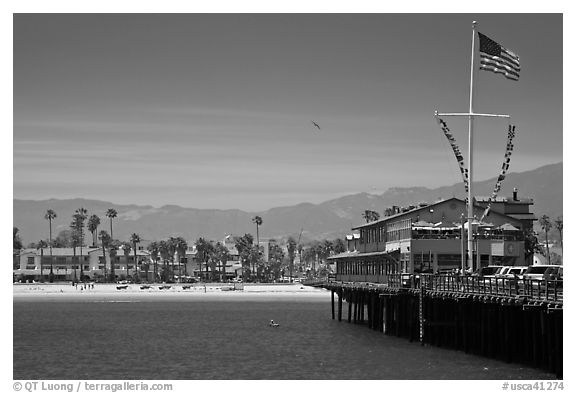 West Beach and Wharf. Santa Barbara, California, USA (black and white)