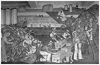 Public Works of Art Project mural, Coit Tower. San Francisco, California, USA (black and white)