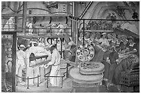 Factory workers depicted in mural fresco inside Coit Tower. San Francisco, California, USA (black and white)