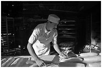 Baker preparing San Francisco sourdough bread. San Francisco, California, USA ( black and white)