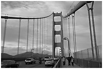 Sidewalk and traffic from the Golden Gate Bridge. San Francisco, California, USA (black and white)