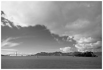 San Francisco Bay, Golden Gate Bridge and Alcatraz. San Francisco, California, USA ( black and white)