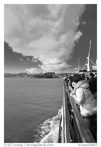 On tour boat cruising towards Alcatraz Island. San Francisco, California, USA