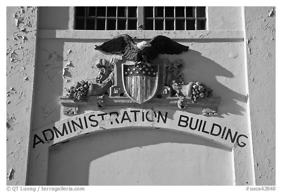 Detail of administration building, Alcatraz. San Francisco, California, USA (black and white)