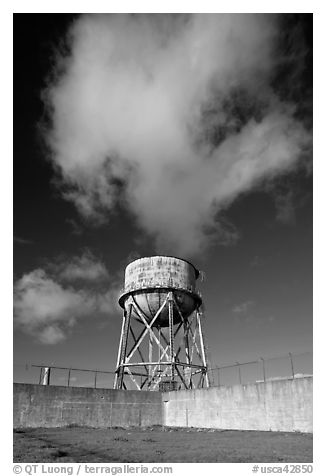 Water tower and cloud, Alcatraz. San Francisco, California, USA