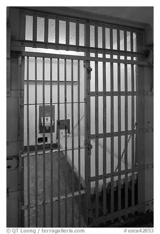 Cell in main block,  inside Alcatraz Penitentiary. San Francisco, California, USA (black and white)