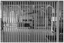 Dining hall, Alcatraz Penitentiary interior. San Francisco, California, USA (black and white)