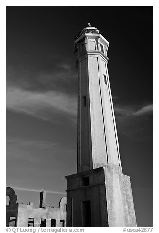 Lighthouse, Alcatraz Island. San Francisco, California, USA (black and white)