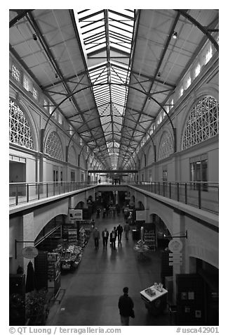Main gallery inside Ferry Building. San Francisco, California, USA (black and white)
