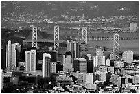 San Francisco high-rises, Bay Bridge, Yerba Buena Island, and East Bay. San Francisco, California, USA ( black and white)