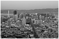 San Francisco skyline view from above at dusk. San Francisco, California, USA (black and white)