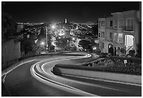 Crooked section of Lombard Street at night. San Francisco, California, USA (black and white)