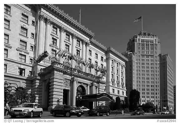 Luxury Hotels on Nob Hill. San Francisco, California, USA (black and white)