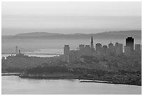 San Francisco cityscape with Bay at dawn. San Francisco, California, USA (black and white)