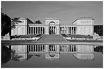 California Palace of the Legion of Honor with reflections, early morning. San Francisco, California, USA (black and white)