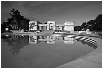 Basin reflecting California Palace of the Legion of Honor, Lincoln Park. San Francisco, California, USA (black and white)