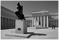 Forecourt of California Palace of the Legion of Honor with The Thinker by Auguste Rodin. San Francisco, California, USA (black and white)