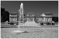 Fountain and California Palace of the Legion of Honor, marking terminus of Lincoln Highway. San Francisco, California, USA (black and white)