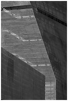 Details of Hamon Tower, De Young museum, Golden Gate Park. San Francisco, California, USA (black and white)