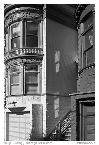 Victorian houses detail, Haight-Ashbury District. San Francisco, California, USA (black and white)