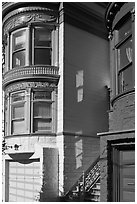 Victorian houses detail, Haight-Ashbury District. San Francisco, California, USA (black and white)