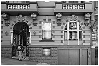 Facade of house on steep street, Haight-Ashbury District. San Francisco, California, USA ( black and white)