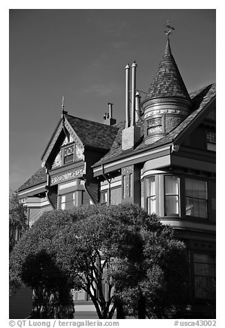 Red victorian house, Haight-Ashbury District. San Francisco, California, USA (black and white)