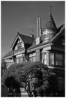 Red victorian house, Haight-Ashbury District. San Francisco, California, USA ( black and white)