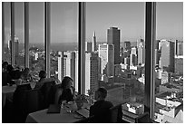 View on San-Francisco downtown from rooftop restaurant. San Francisco, California, USA (black and white)