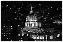 City Hall at night from above. San Francisco, California, USA (black and white)