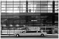 Limousine and glass building. San Francisco, California, USA (black and white)