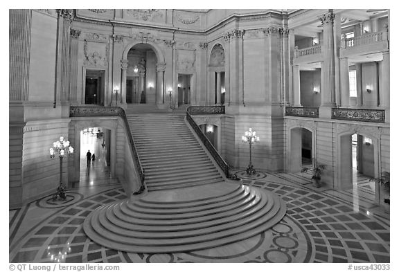 Grand staircase inside City Hall. San Francisco, California, USA