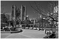 Huntington Park and Grace Cathedral. San Francisco, California, USA (black and white)