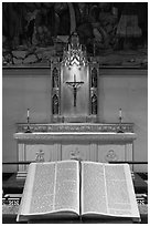 Bible and crucifix, Grace Cathedral. San Francisco, California, USA (black and white)