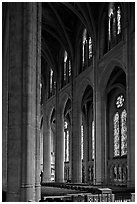 Nave and stained glass windows, Grace Cathedral. San Francisco, California, USA (black and white)