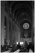 Organist, nave, and rose window, Grace Cathedral. San Francisco, California, USA ( black and white)