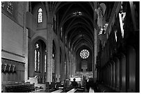 Grace Cathedral interior with church organist, Grace Cathedral. San Francisco, California, USA ( black and white)