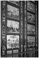 Ghiberti doors called Gates of Paradize, Grace Cathedral. San Francisco, California, USA ( black and white)