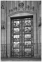Copy of doors of the Florence Baptistry by Lorenzo Ghiberti, Grace Cathedral. San Francisco, California, USA (black and white)