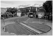 Turn table at cable car terminus. San Francisco, California, USA (black and white)
