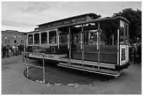 Cable car on turn table. San Francisco, California, USA ( black and white)