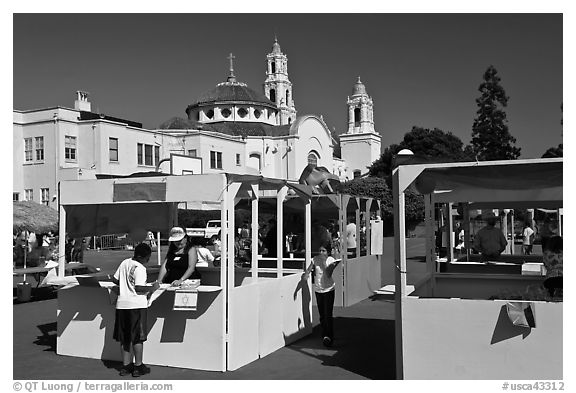 School fair booths and Mission Dolores in the background. San Francisco, California, USA