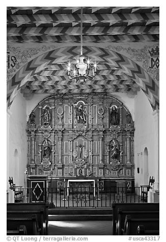 Altarpiece, Mission San Francisco de Asis. San Francisco, California, USA (black and white)