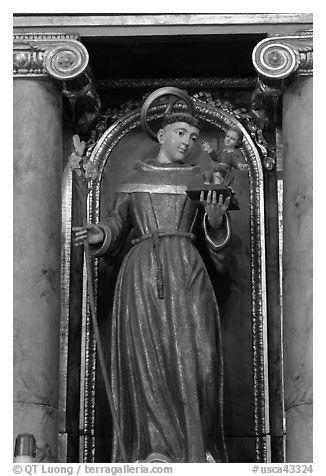 Sculpture detail, Mission San Francisco de Asis. San Francisco, California, USA (black and white)