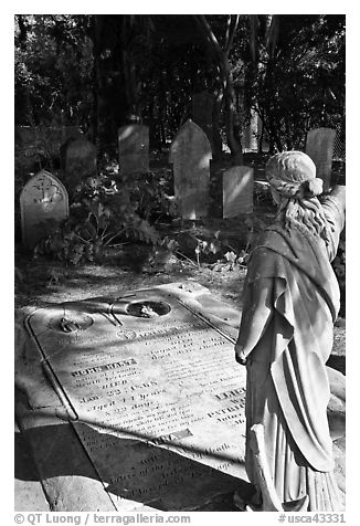 Graves in the garden of Mission San Francisco de Asis. San Francisco, California, USA (black and white)